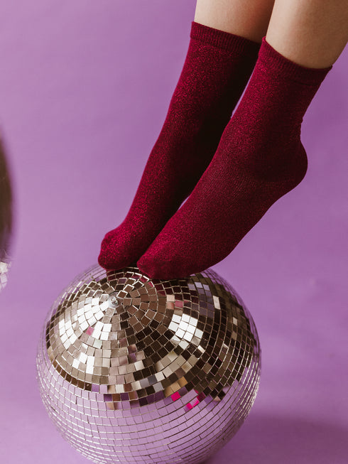 Socks Loeks Red Glitter - Bordeaux